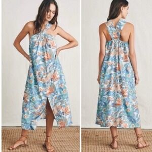 Faherty Bay Twist Tropical Halter Maxi Dress Paradise‎ Blossom Sz L Beach